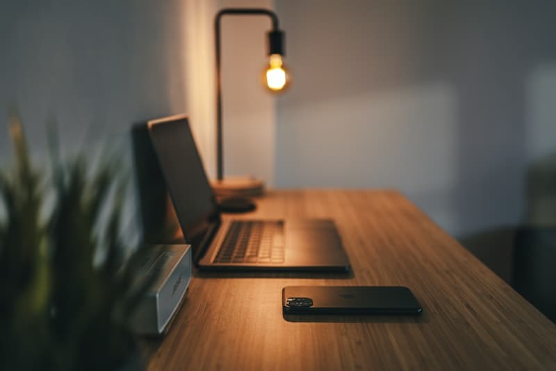 Home office with smart lighting and connected devices