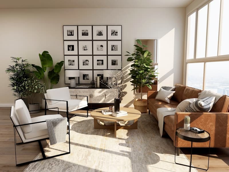 Modern living room with automated ambient lighting